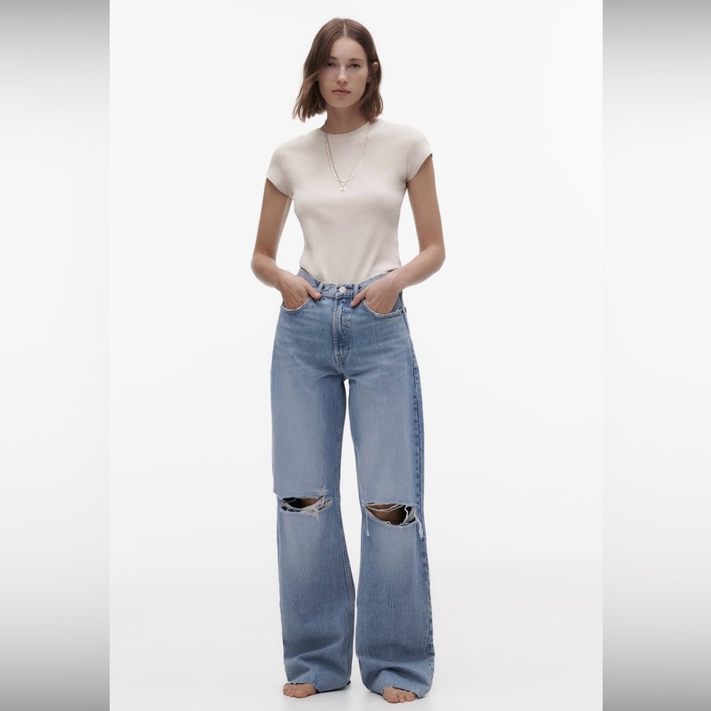 Zara - TRF High Rise Wide Leg Ripped Jeans